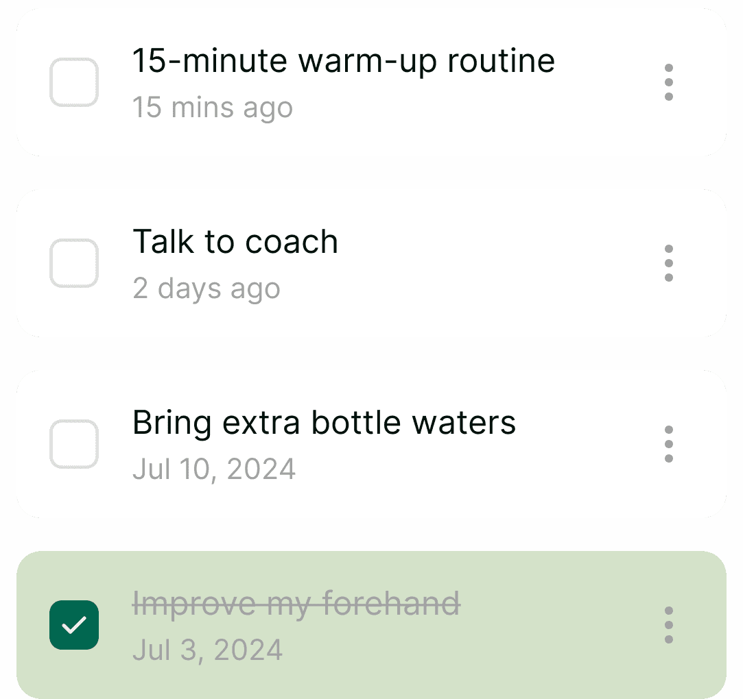 Easy way to keep track of trainings, tasks, improvements and matches